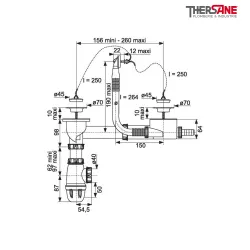 DImensions Ensemble évacuation pour évier inox 2 cuves
