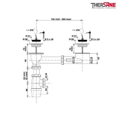 Dimensions Ensemble évacuation pour éviers grès hauteur siphon réglable