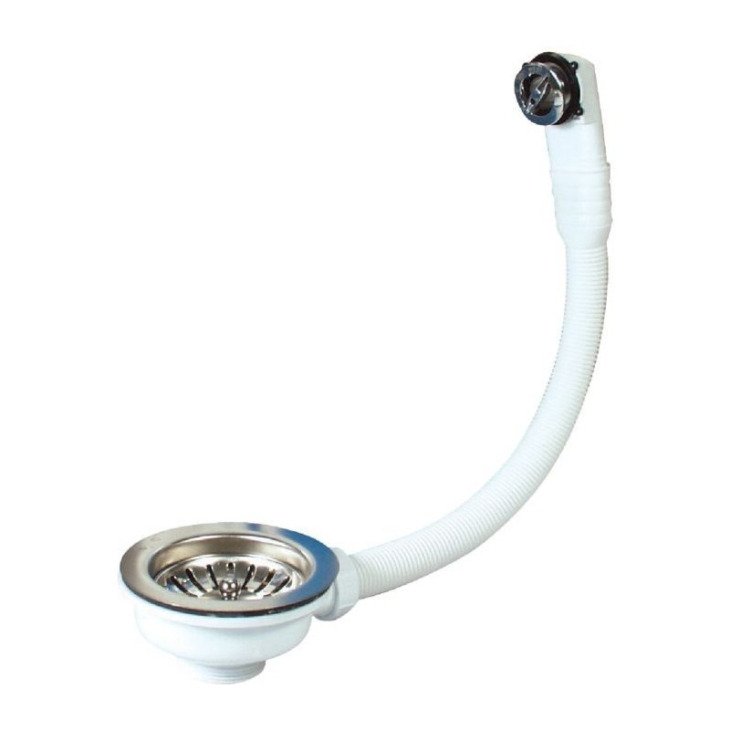 Bonde De Vidange Double Évier 114 Mm Avec Trop-plein - Kit Complet Blanc - Pour Ouverture 83-90 Mm - 8