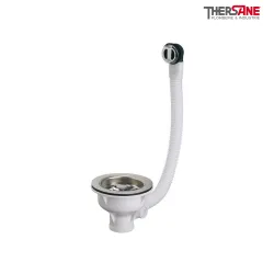 Bonde panier inox 1 cuve avec trop plein plateau inox diamètre 113mm