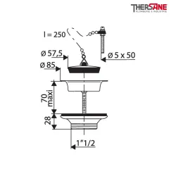 Dimensions Bonde plastique diamètre 60mm avec bouchon