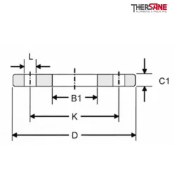 Dimensions Bride plate à souder face droite sans portée de joint PN 16 type 01 A P235GH