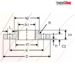 Dimensions Bride taraudée face de joint surélevée dressée - type 13 B - P245GH PN40