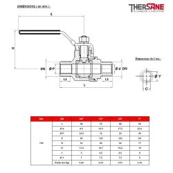 RBS 2 pièces PN63 mâle mâle DIMENSIONS ( en mm ) 709