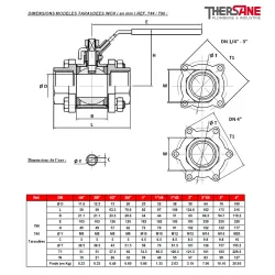 DIMENSIONS MODELES TARAUDEES INOX (en mm) REF. 744-790