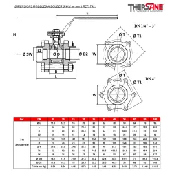 DIMENSIONS MODELES A SOUDER S.W. ( en mm ) REF. 742