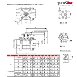 Robinet à tournant sphérique RBS 3 pièces DIMENSIONS MODELES A SOUDER S.W. REF. 749 ( en mm )