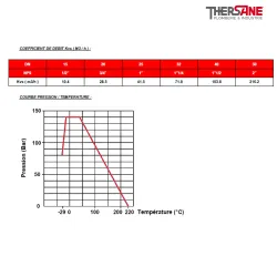 RBS 3 pièces acier forgé A105N class 800 COEFFICIENT DE DEBIT Kvs ( M3-h ) et COURBE PRESSION-TEMPERATURE 745