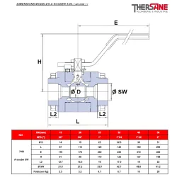 RBS 3 pièces acier forgé A305N LF2 class 1500 DIMENSIONS MODELES A SOUDER S.W. ( en mm ) 746 