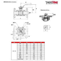 RBS 3 voies à brides acier inox ASTM A351 CF8M PN 16 DIMENSIONS DN 25 - 40 ( en mm ) 785 786