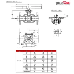 RBS 3 voies à brides acier inox ASTM A351 CF8M PN 16 DIMENSIONS DN 50-80 ( en mm ) 785 786