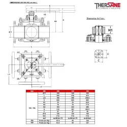 RBS 3 voies à brides acier inox ASTM A351 CF8M PN 16 DIMENSIONS DN 100-150 ( en mm ) 785 786