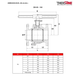 RBS 2 pièces à brides acier ASTM A216 WCB PN 16/40 DIMENSIONS DN 65 - 100 ( en mm ) 762