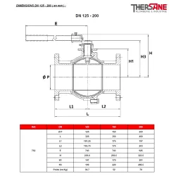 RBS 2 pièces à brides acier ASTM A216 WCB PN 16/40 DIMENSIONS DN 125 - 200 ( en mm ) 762