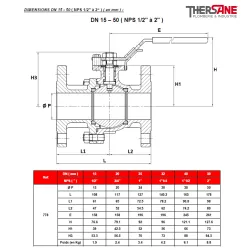 RBS 2 pièces à brides acier inox ASTM A351 CF8M DIMENSIONS DN 15 - 50 779