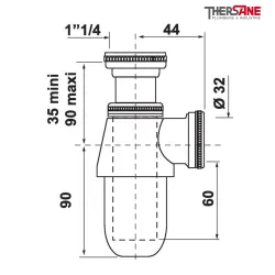 Dimension Siphon de lavabo laiton