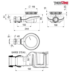 Dimension Bonde pour douche siphoïde turboflow 90mm