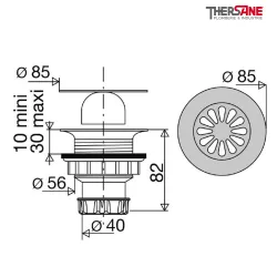 Dimension Bonde siphoïde pour receveur grés Ø60