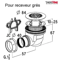 Bonde siphoïde en plastique pour receveur gré orifice Ø60 