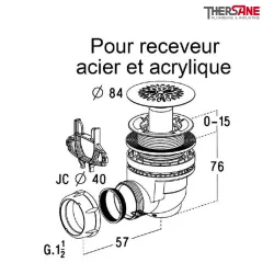 Bonde siphoïde en plastique pour receveur acier ou acrylique orifice Ø60 