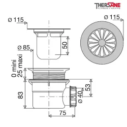 Dimension Bonde à grille orifice Ø90