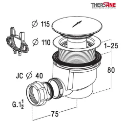 Dimension Bonde horizontale pour receveur Ø90