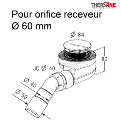 Dimension Bonde grand débit pour receveur Ø60 grès, acier et acrylique
