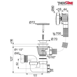 Dimension Vidage baignoire à câble