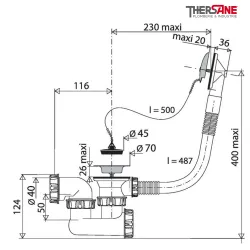 Dimension Vidage baignoire à chaînette