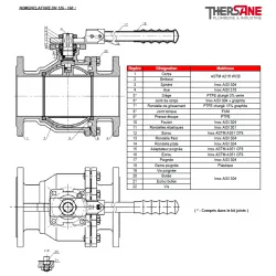 RBS 2 pièces à brides acier ASTM A216 WCB PN 16/40 NOMENCLATURE DN 125 - 150 764