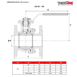 RBS 2 pièces à brides acier inox ASTM A351 CF8M DIMENSIONS DN 65 - 100 ( en mm ) 765