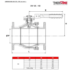 RBS 2 pièces à brides acier inox ASTM A351 CF8M DIMENSIONS DN 125 - 150 ( en mm ) 765