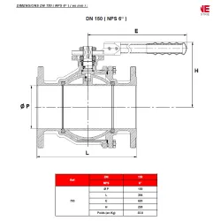 RBS 2 pièces à brides acier ASTM A216 WCB ISO PN20 ANSI 150 DIMENSIONS DN 150 793