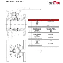 NOMENCLATURE DN 15 - 50 RBS 2 pièces à brides acier inox ASTM A351 CF8M ISO PN20 ANSI 150 794