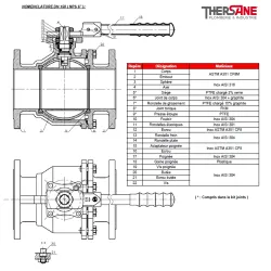 NOMENCLATURE DN 150 RBS 2 pièces à brides acier inox ASTM A351 CF8M ISO PN20 ANSI 150 794