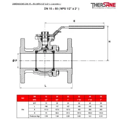 DIMENSIONS DN 15 – 50 RBS 2 pièces à brides acier inox ASTM A351 CF8M ISO PN20 ANSI 150 794