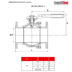 DIMENSIONS DN 150 RBS 2 pièces à brides acier inox ASTM A351 CF8M ISO PN20 ANSI 150 794