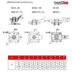 DIMENSIONS PLATINE ISO ET AXE ( en mm ) RBS 2 pièces à brides acier inox ASTM A351 CF8M ISO PN20 ANSI 150 794