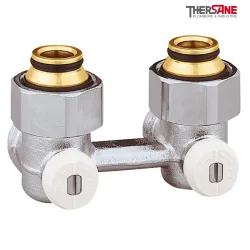Vannes équerres doubles bitube EUROCÔNE en H pour radiateur à robinetterie intégrée  1/2" et 3/4"