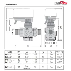 Dimensions vanne de régulation et d’équilibrage automatique indépendante de la pression