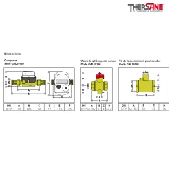 Dimension Té 3/4 femelle avec prise sonde M10x1