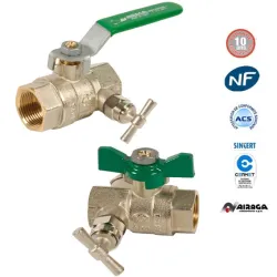 Female-to-female brass ball valve with drain, NF and ACS certified