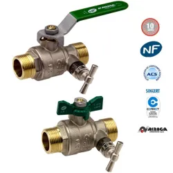 Male-to-male brass ball valve with drain, NF and ACS certified