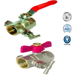Brass ball valve for building applications, female-female, with drain, for potable water