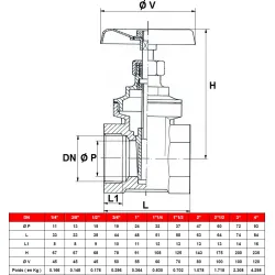 Plan Vanne à opercule PI monobloc laiton BSP (gaz) femelle – femelle