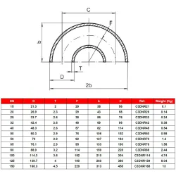 PLAN Coude 3D 180° sans soudure acier S235 (T10)