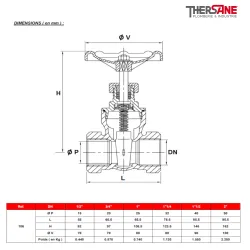DIMENSION Vanne à opercule inox femelle – femelle PN16