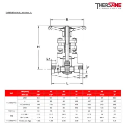Dimension Vanne à opercule acier forgé A105N CLASS 800 TRIM8