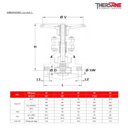 Dimension Vanne à opercule acier A105N forge class 800 trim 5 chapeau soudé