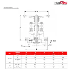 Dimension Vanne à opercule acier A 350LF2 forge class 800 trim 12